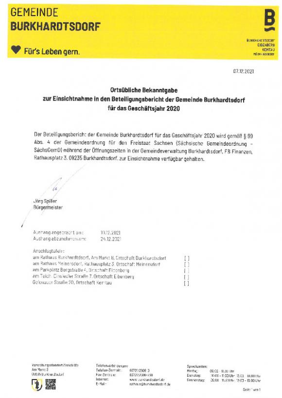 Einsichtnahme Beteiligungsbericht 2020